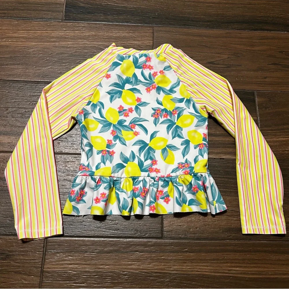 Nicole Miller Girls Swim Rash Guard 6 Lemons Pink Stripes Floral‎ Top Only